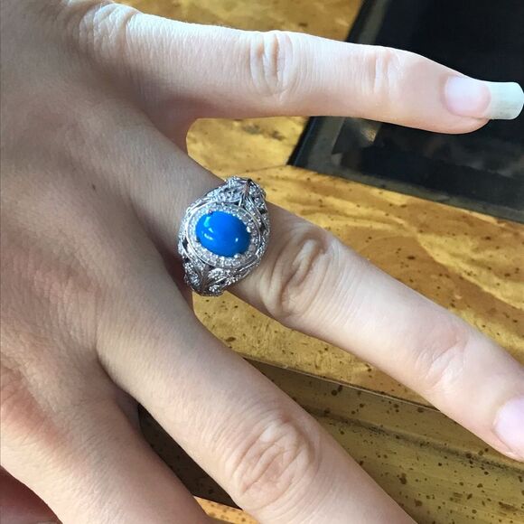 Natural Ceruleite Sterling Silver Leaf Ring - Picture 3 of 8